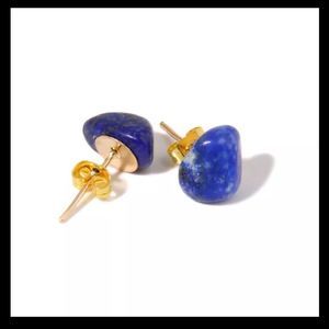 Gold plated irregular genuine natural lapis Lazuli boho stud earrings new